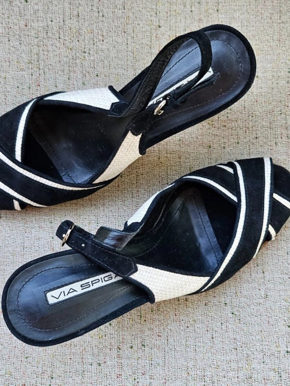 Vintage Via Spiga Ladies Heel Sandal Black/White Suede Upper Shoes Size - Picture 3 of 11